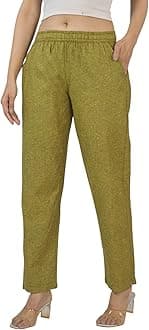 Qashida Women's Cotton Linen Pants, Regular Fit, Fully Elasticated, 2 Side Pockets
