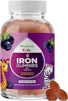 Iron Gummies with Vitamin C for Kids - Blood Builder Iron Supplements for Kids with Gentle for Stronger Immunity & Energy Support - Vitamin B6, B12, A, Niacin & Folate Gummies - Vegan & GMO -120 Count