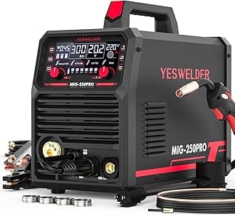 250A MIG Welder, 110V/220V Dual Voltage, MIG/Pulsed MIG/Flux Core/Spool Gun MIG/Lift TIG/Stick 6-In-1 Multiprocess Advanced Digital Display Aluminum Welding Machine