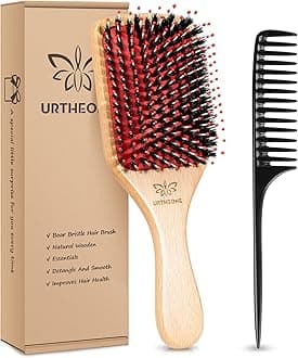 URTHEONE Hair Brush,Boar Bristle Hair Brushes and Hair Comb Set for Women Men Kids, Best Natural Wooden Paddle Hairbrush for Wet or Dry Hair