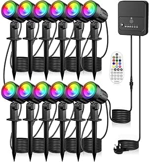 – MEIHUA RGB Garden Spotlights Mains Powered, 35m 12-in-1 Color Changing Outdoor Garden Lights IP66 Waterproof Decorative Pathway Spike Light LED Landscape Lights for Yard Patio Lawn Tree with UK Plug