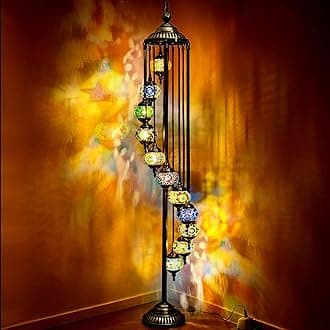 Hortsun Turkish Lamp Moroccan Floor Lamp Handmade Globe Living Floor Lighting Bohemia Standing Lighting for Decorative Home Designs(Floor,11 Globes Style)