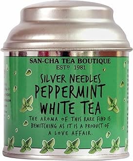 Sancha Tea Boutique, Peppermint White Tea, 25g Loose Leaves | Refreshing & Calming Silver Needle White Tea with Real Mint Leaves | Detox & Antioxidant Rich | Micro-Batch Blended