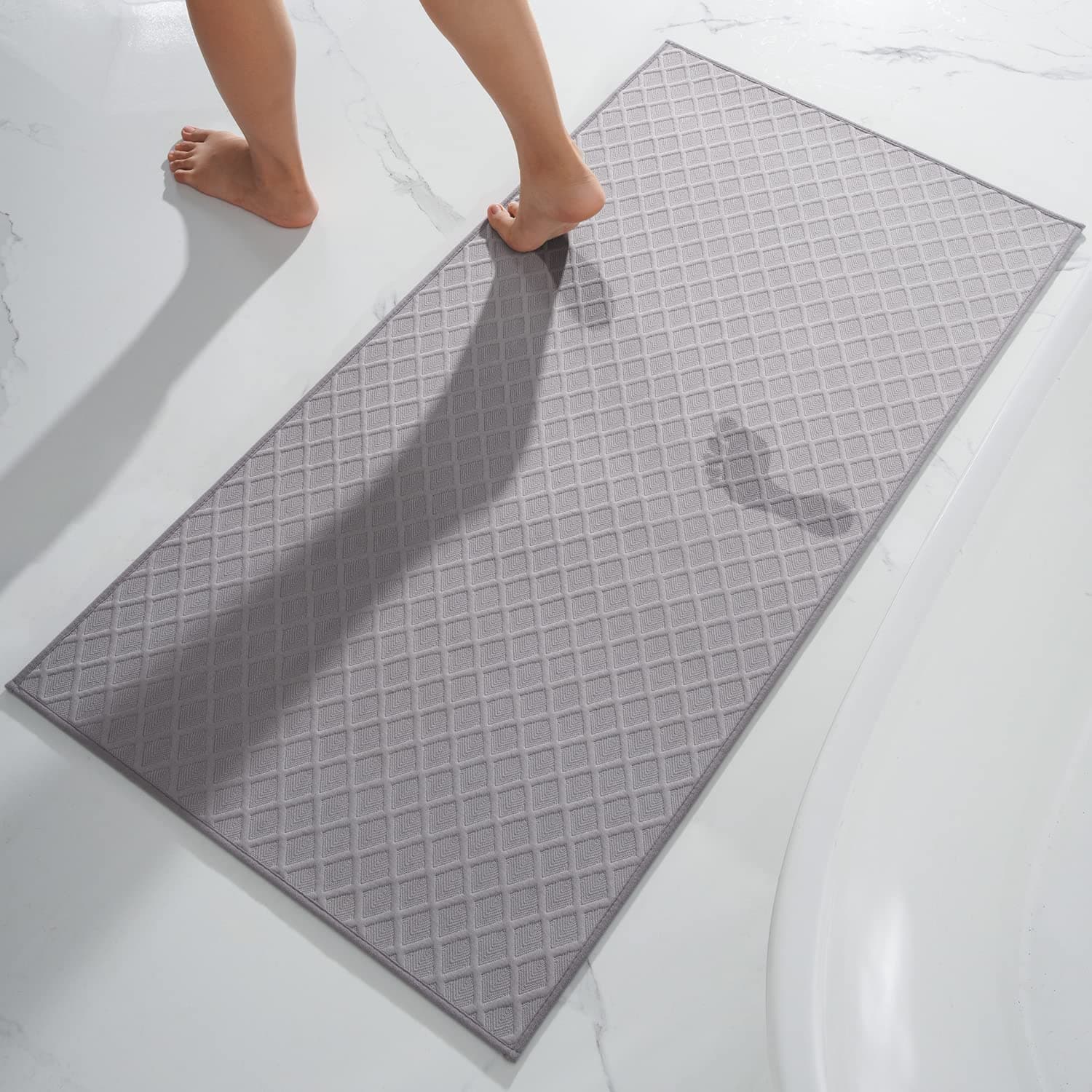 Bath-Mat,Ultra Thin Bath-Rugs Runner,Rubber Backed Bath Mats for Bathroom Non Slip,Absorbent Bath Rug for Bathroom Floor, Shower, Sink 2'x 4'(24" x 47") Grey