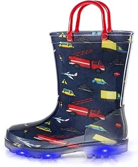 Toddler Kids Waterproof Light Up Rain Boots Patterns and Glitter Boots with Handles for Boys Girls