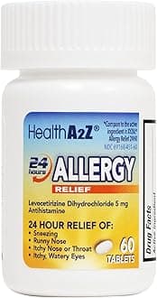 Allergy Relief | Levocetirizine Dihydrochloride 5mg | 24 Hours | Antihistamine | Relief from Sneezing, Runny Nose, Itchy Nose and Eyes (60 Counts)