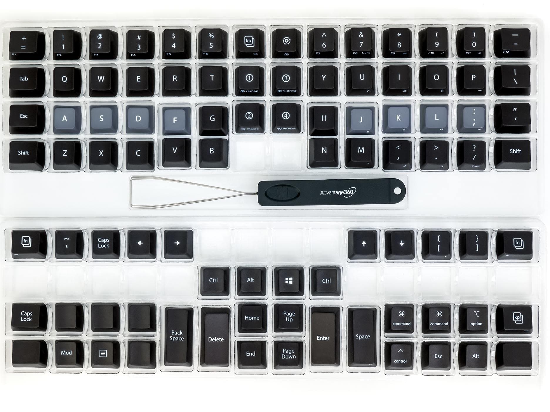 Advantage360 QWERTY Keycap Set - PBT Plastic | Dye-Sublimated Legends | 92 Key Set | Logo Keycap Puller