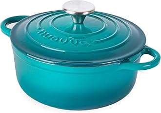 Nuovva Enamelled Cast Iron Dutch Oven Pot with Lid – 2.1 Quart Casserole Dish – Ceramic Dutch Oven for Bread Baking, Roasting, Braising & Stews – Oven Safe up to 500°F – 20cm Teal