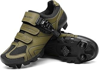 KESCOO Mens Mountain Bike Shoes with 2-Bolts SPD Cleats Included, Cycling Shoes with Quick Ratchet Buckle Indoor Outdoor Riding Biking