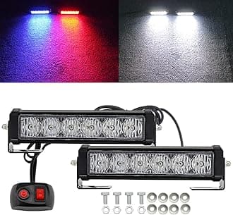 STDYSUN LED Emergency Strobe Lights Bar 2Pcs Red Blue Change White Double Color Warning Police Grille Lights Bar Surface Mount Fit for Motorcycle POV Utility Construction Vehicle and Tow Truck Van