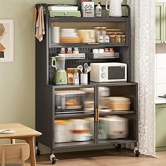 Kitchen Baker's Rack with Cabinet and Pegboard Accessories 5 Tier Microwave Stand for Garage Pantry Home Kitchen Storage Large Metal Shelves for Spices Pots and Pans Svart Size [Specify]