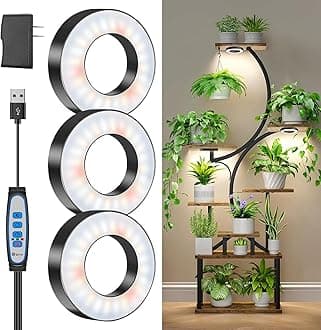 Wiaxulay Grow Lights for Indoor Plants, 144 LEDs Full Spectrum LED Plant Grow Light, 5V/3A Under Cabinet Grow Lamp with Auto Timer 6/12/16 Hrs, 3 Lighting Mode, 5 Brightness Levels, Tri Head (3.5in)