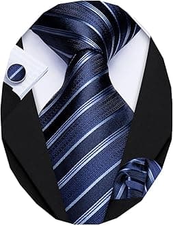 Barry.Wang Design Ties for Men Handkerchief Cufflink Necktie Set Gift Box Formal (Royal Blue Stripe)