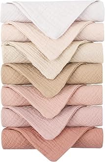 Konssy Baby Muslin Washcloths 7 Pack -100% Cotton Baby Bath Washcloths, Soft Baby Wash Cloths and Absorbent Burp Cloths for Newborn Kids Girls and Boys, 11x11 inches
