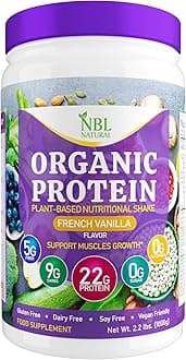 NBL NATURAL Plant Based Organic Protein Powder, Vegan Protein Powder for Men & Women, 22G Protein Per Serving, Non-Dairy, Gluten Free, Lactose Free, No Sugar Added, French Vanilla, 2.2 lb, 25 Servings