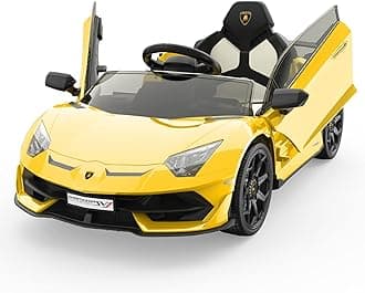 Ride on Car for Kids 12V Licensed Lamborghini Electric Vehicles Battery Powered Sports Car with Control, 2 Speeds, Sound System, LED Headlights and Hydraulic Doors (Yellow-2)