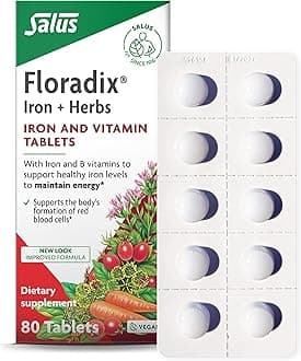 Floradix Tablets Iron Supplement 80Count - Supports Red Blood Cell Formation - Vegetarian, No Constipation, Non-GMO