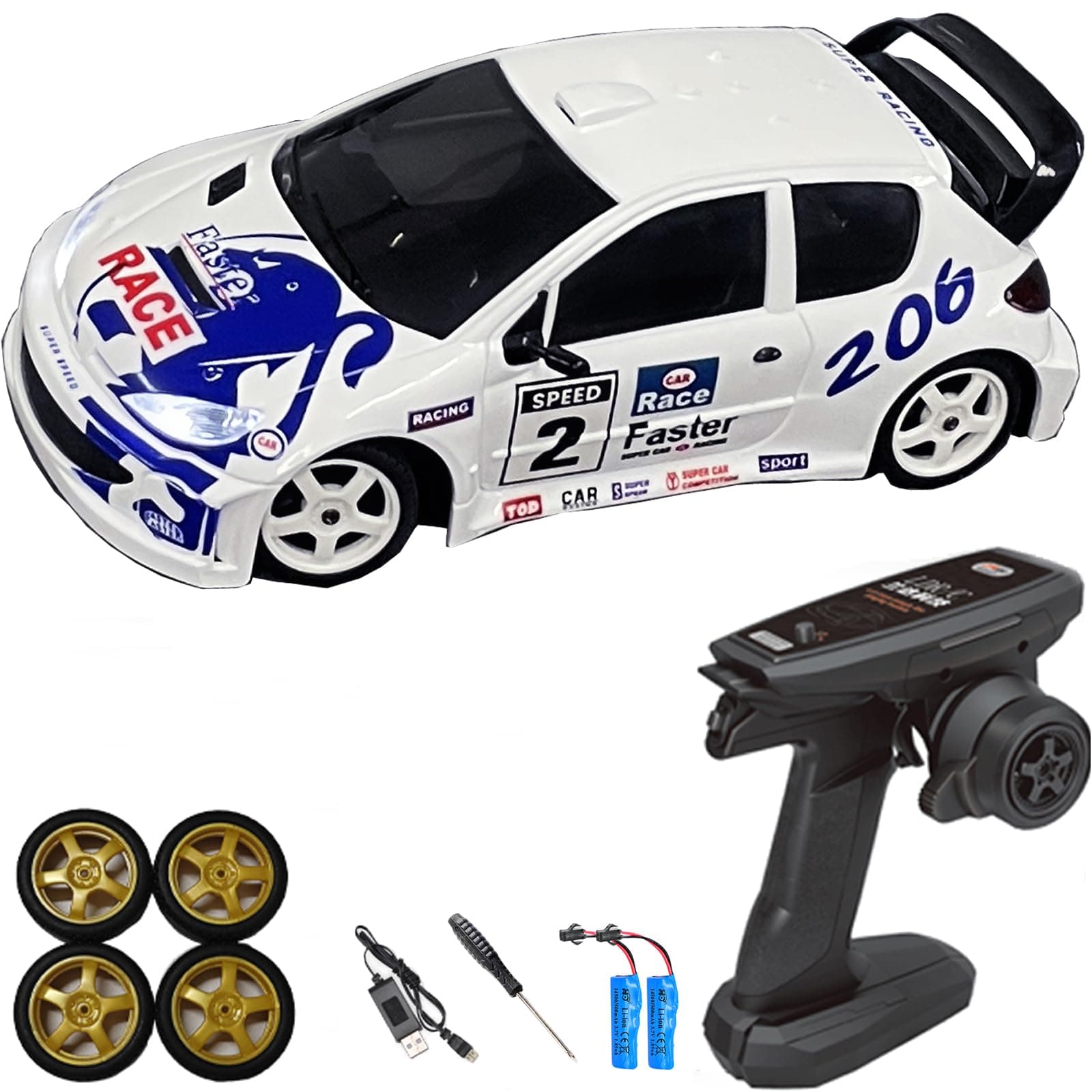 LDRC 2802PRO 1/28 Mini RC Drift Car GTR 2.4GHz 4WD RTR with Gyro and 4PCS Drift Tires Racing Radio Control Cars (White)