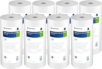 Pentair DGD-5005 Big Blue Sediment Water Filter, 10-Inch, Whole House Heavy Duty Dual-Gradient Density Spun Polypropylene Replacement Filter Cartridge, 10" x 4.5", 5 Micron, Pack of 8