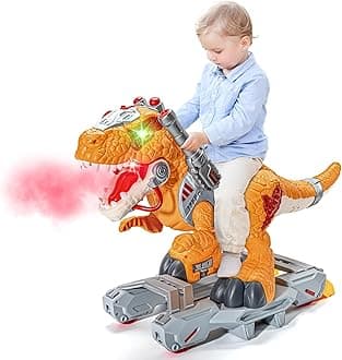 Kids Electric Dinosaur Ride On Toys, Toddler Ride On Cars with Music, Light & Smoke, Preschool Kids Scooter Foot-to-Floor Walker, Toddler Electric Car Toy Chrismas Birthday Gifts Indoor Outdoor,Yellow