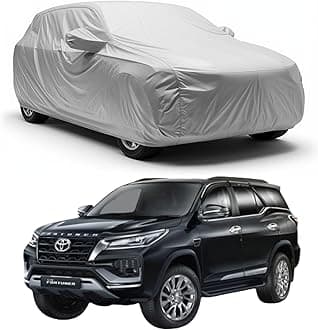 Car Body Cover Compatible with Toyota Fortuner | Waterproof Heavy Duty Car Body Cover + Sun Protection + Triple Stitched + Mirror Pocket (Silver)