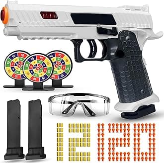 Shell Ejecting Toy Gun, Semi Automatic Toy Gun with Soft Bullets, Educational Model Toy Pistols for Outdoor Shooting Game, Gifts for Kids Boys Girls Ages 8-12 (White)