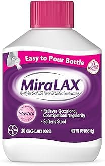 MiraLAX Laxative Powder for Gentle Constipation Relief, #1 Dr. Recommended Brand, 30 Dose Polyethylene Glycol 3350, stimulant-free, softens stool, Red, 1.11 Pound (pack of 1)