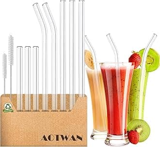 AOTWAN 10 Pack Glass Straws Drinking Reusable,Size 8.5’’x10MM,8.5’’x8MM and 6''x10MM,Glass Straws Shatter Resistant Including 6 Straight and 2 Bent with 2 Brushes,Reusable Straws for Cocktail