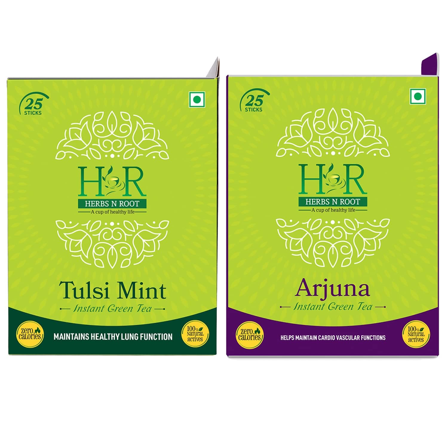 Herbs N Root Tulsi Mint & Arjuna Blackcurrant Combo Pack | Healthy Lungs Combo | Herbal Tea|Instant Tea|Green Tea| 50 Sticks (100gm)