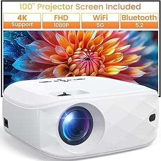 HAPPRUN F5 5G WiFi Bluetooth Projector, Native 1080P Portable Projector with Screen and Bag, 12000L 4K Support 300" Outdoor Movie Projector, Compatible with Smartphone/HDMI/USB/AV/TV Stick/PS5