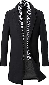 PRIJOUHE Men's Wool Coat Hoodie Long Trench Coat Cotton Casual Woollen Overcoat Jacket