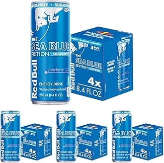 Sea Blue Edition Sugar Free Energy Drink, Juneberry, 8.4 fl. oz., Pack of 16 cans, with 80mg Caffeine, Taurine & B Vitamins