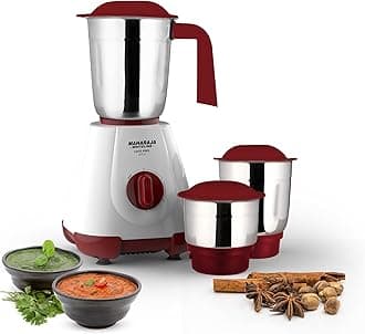 500W Livo Pro Mixer Grinder with 3 Stainless Steel Jars with lid and 20,000 RPM Motor Speed (White & Cherry Red)