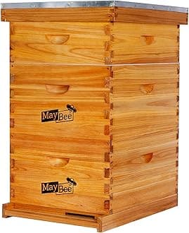 10-Frame Langstroth Beehive Dipped in 100% Beeswax, Complete Bee Hives and Supplies Starter Kit Includes 2 Deep Hive Bee Boxes and 1 Bee Hive Super with Beehive Frames and Foundations