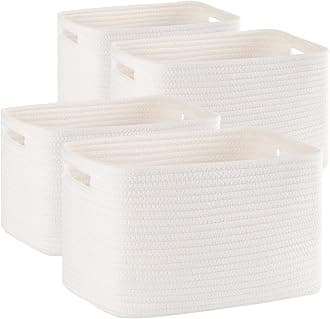 4 Pack Shelf Baskets for Organizing Home - Perfect for Toys, Books, and Clothes, Versatile Woven Storage Baskets with Handles, Durable Cube Storage Bins, 13''L x9''W x7.8''H, White