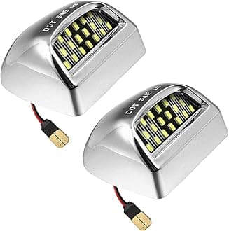 LESAUCE Full LED License Plate Light Silver Housing Tag Lamp Assembly Replacement for Chevy Silverado 1500 2500 3500 Suburban Tahoe GMC Sierra Yukon XL, 6000K White, Pack of 2