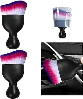 Ziciner 2 PCS Car Detailing Brush, Curved Soft Bristles Auto Removal Dust Collector, Universal Vehicle Dashboard, Air Conditioner Vents, Computer etc Interior Cleaning Tool Accessories(White/Red/Blue)