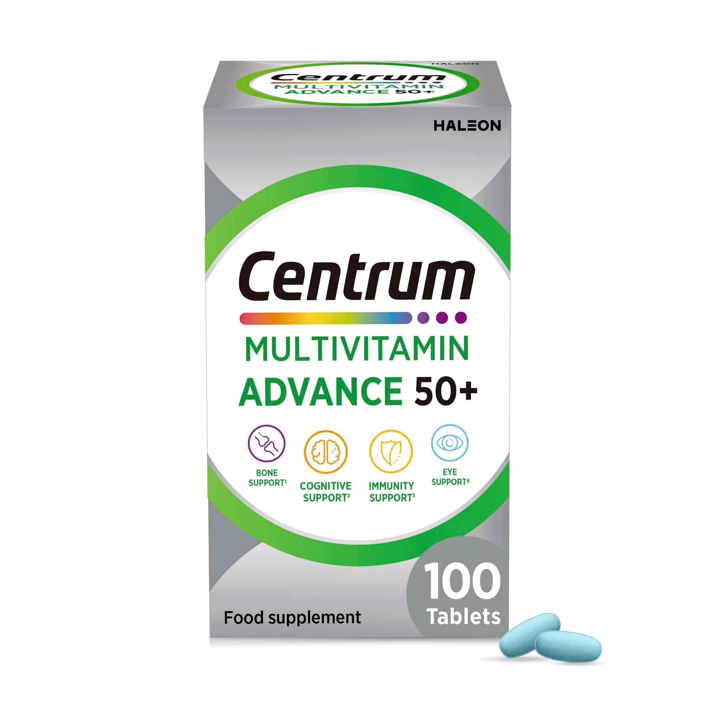 Centrum Advance 50+ Tablets Multivitamin & Mineral Supplements, with 24 essential nutrients, including vitamin D, C, Zinc, 100 ct