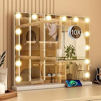 Hollywood Vanity Mirror with 14 Dimmable Bulbs, LED Makeup Mirror with 3 Color Modes, Smart Touch Mirror with Adjustable Brightness, 10X Magnifier, Tabletop 50 x 42 cm (White)