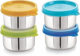 STEELLOCK Flex Stainless Steel Deep Containers 4 Pack – 250ml Airtight Leakproof Food Storage Containers with Lids – Yellow Blue Green Turquoise