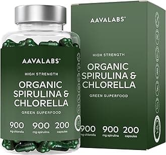 Chlorella Powder and Spirulina Powder [ 1800 mg ] - 200 Powdered Chlorophyll Tablets - High Strenght Blue Spirulina Powder and Chlorella Tablets - 100% Vegan Spirulina Capsules