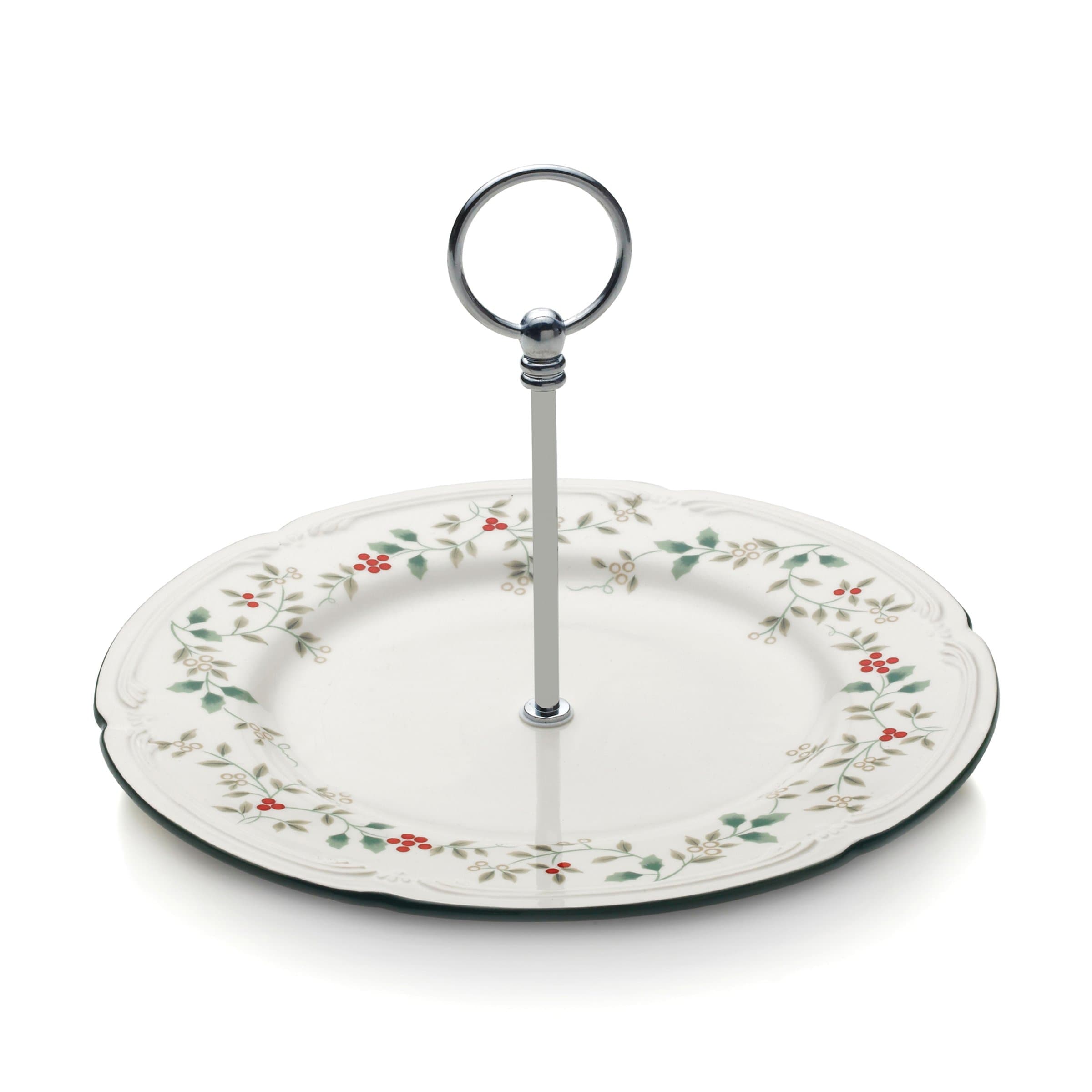 Pfaltzgraff Winterberry Server with Round Plate and Silver Handle