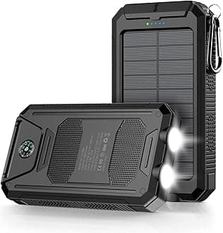 Power Bank,Solar Charger,36800mAh 5V3.1A QC 3.0 Dual 2 USB Port Built-in Powerful Flashlight IPX7(Black)