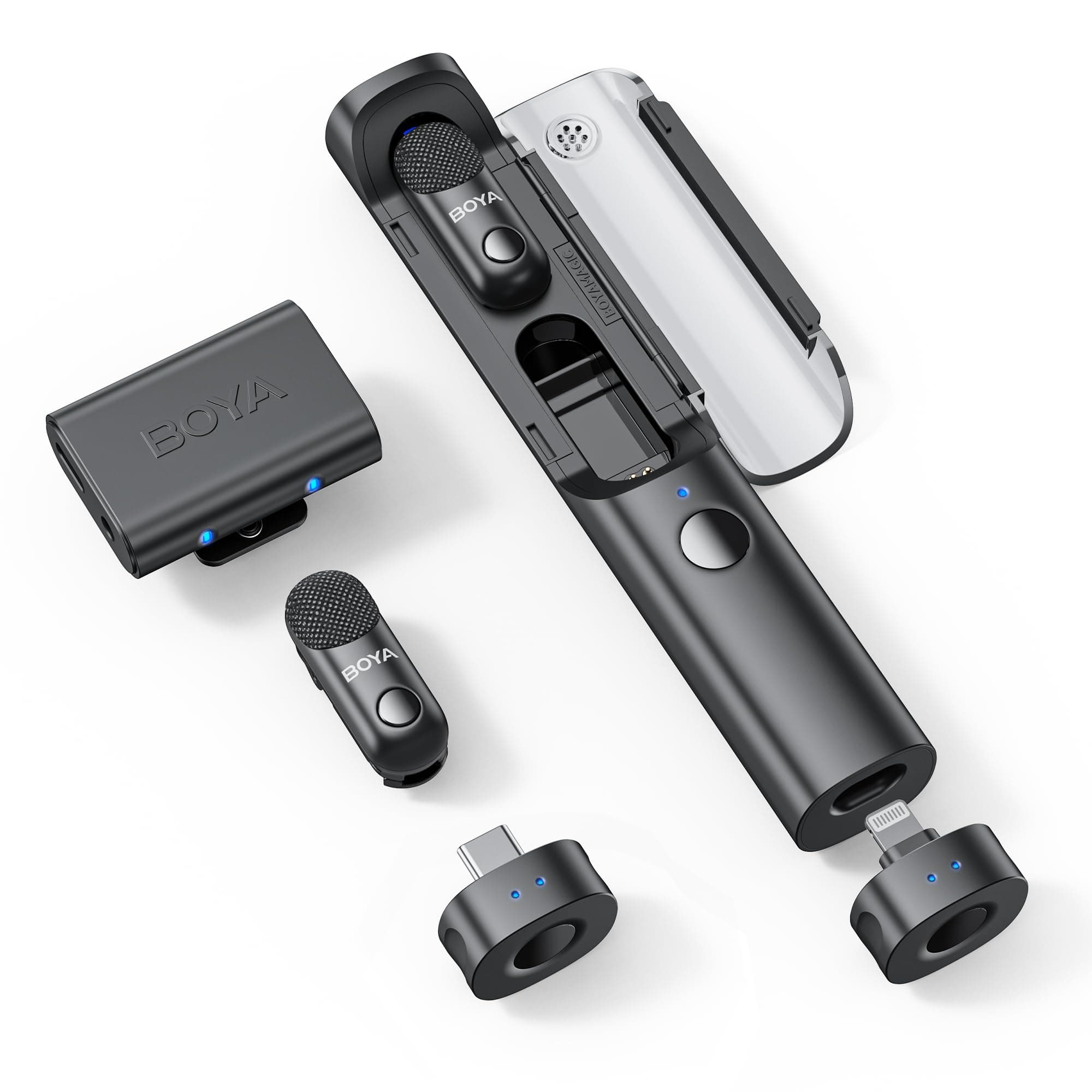 BOYA Magic 4in1 Microphone Pin Microphone Wireless Microphone Compatible with iPhone 17/16 Series/Android Smartphone/Camera 2-Person Use AI Noise Cancelling 100m Transmission Distance Safe Track 48kHz