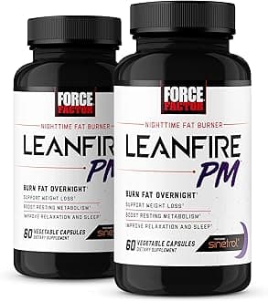 Force Factor LeanFire PM, Weight Loss Pills for Women and Men, Fat Burner and Overnight Weight Loss Pills to Burn Fat, Boost Metabolism, with Melatonin, 60 Count (Pack of 2)