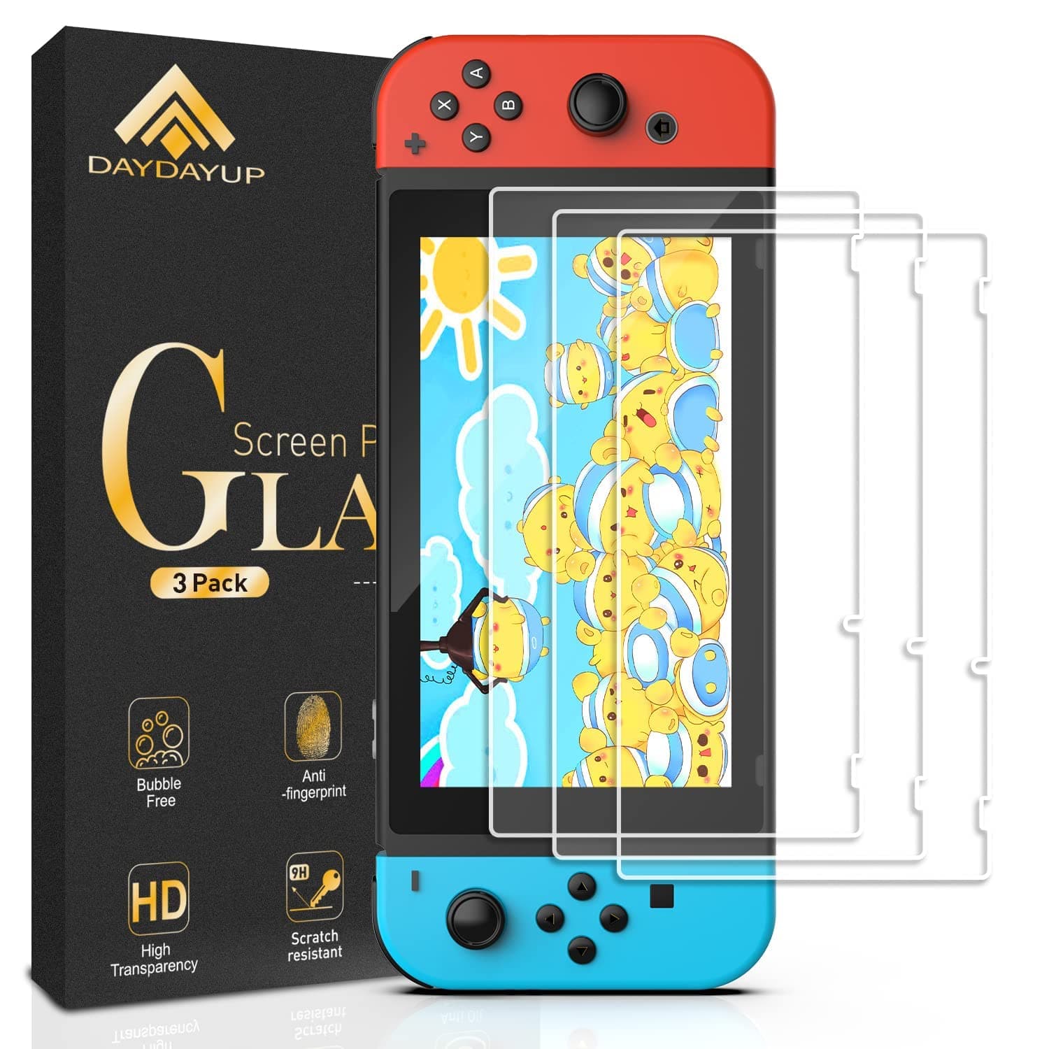 daydayup [3 Pack] Tempered Glass Screen Protector Compatible with Nintendo switch - Transparent HD Clear Anti-Scratch Screen Protector for Nintendo Switch