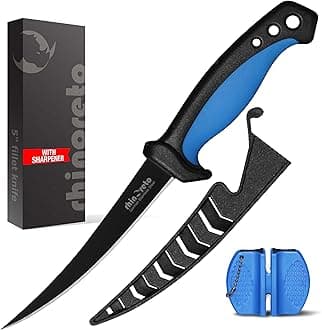 Fillet Knife for Fish - Razor Sharp G4116 German Stainless Steel Blade, 5 Inch Professional Filleting & Boning Knife with Non-Slip Handle, Protective Sheath & Sharpener