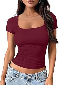 Trendy Queen Tshirts Shirts for Women Double Lined Going Out Crop Tops 2025 Spring Summer Workout Y2k Clothes Beach Fashion