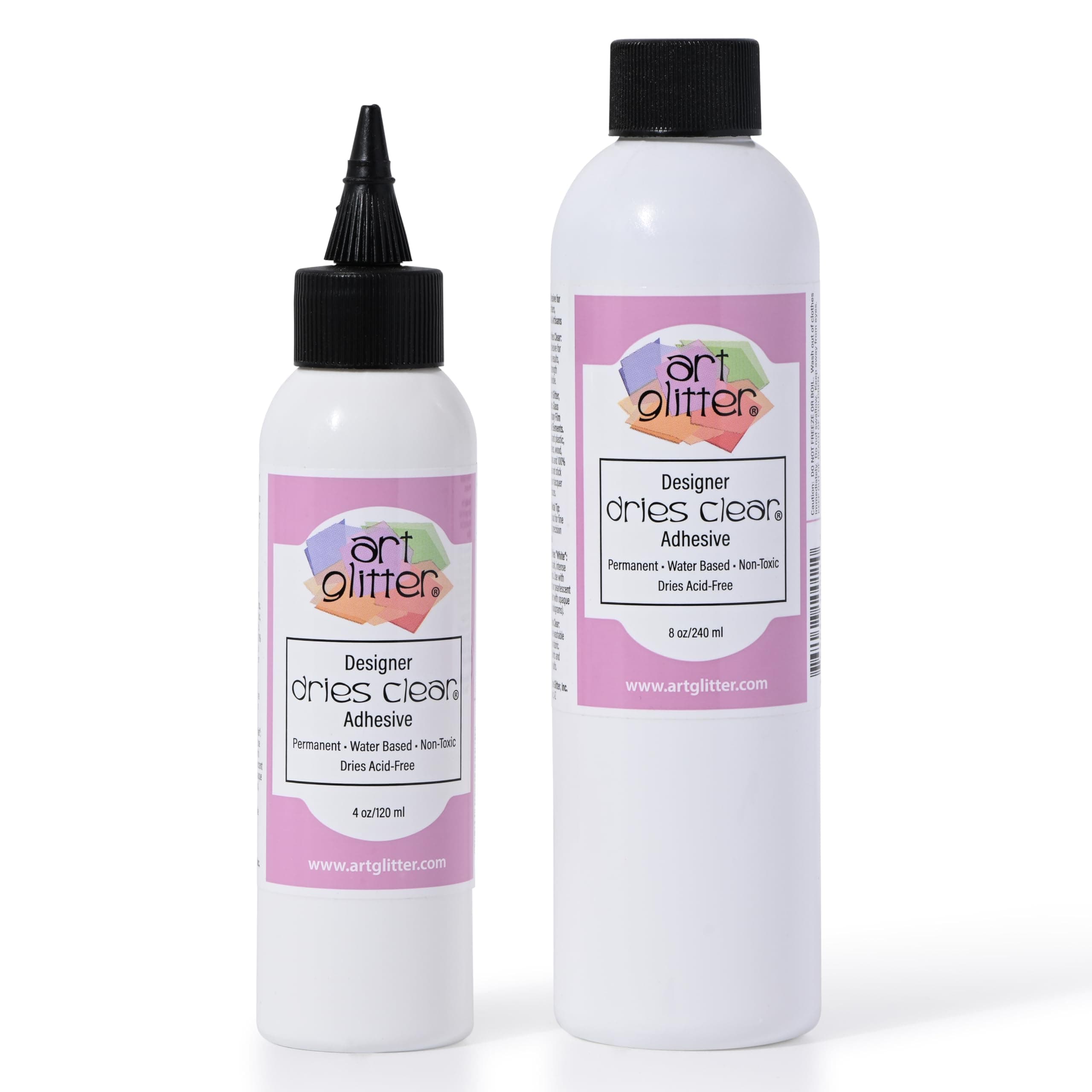 Art Institute Glitter Designer Dries Clear Glue Bundle, 8oz Refill & 4oz Bottle – Professional Multi-Surface Adhesive Kit