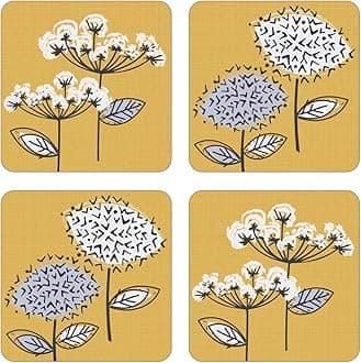 Cooksmart Pack of 4 Coasters, Mustard, one